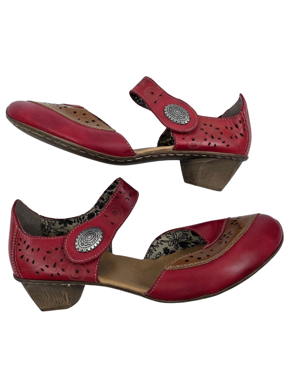 Reiker Mirjam Red & Tan Leather Mary Jane Heels Chiappetta Shoes 3469-AH